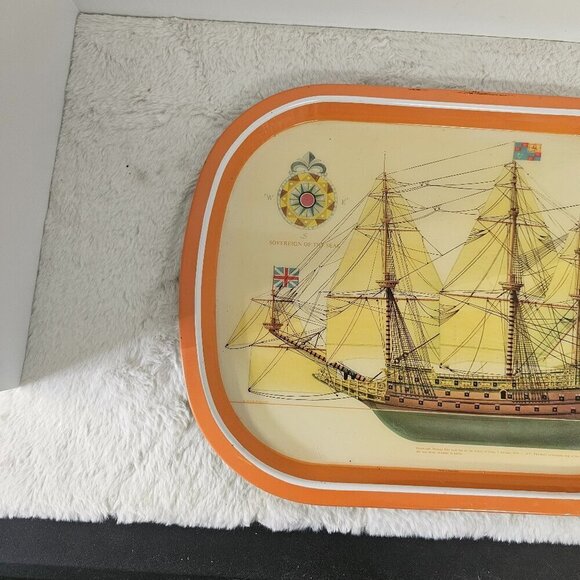 Vintage Metal Dinner Tray Ship Anit Slip Grip Nautical Retro 70s - Picture 2 of 15